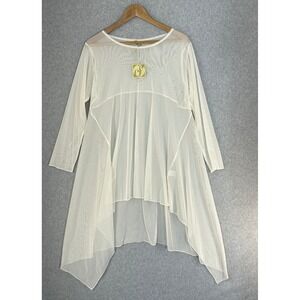 Comfy USA Jane Tunic Sheer Mesh Ivory Long Sleeve Asymmetrical Size‎ Medium NWT